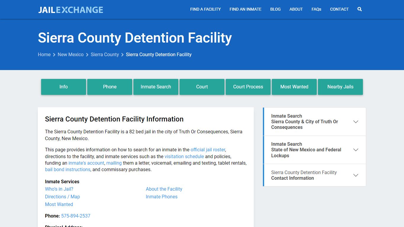 Sierra County Detention Facility, NM Inmate Search, Information